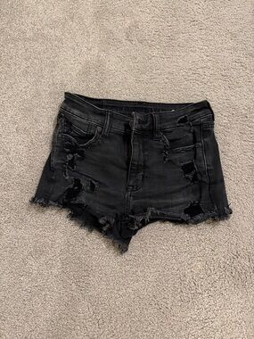 American Eagle Outfitters Black Distressed High-Rise Jean Shorts